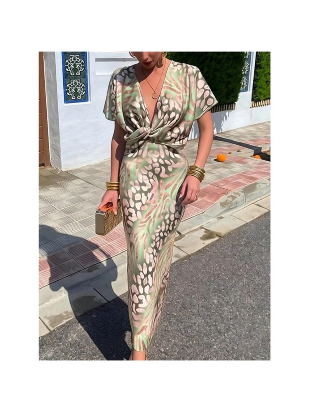 Full Size Twist-Front Animal Print Maxi Dress Plus Size
